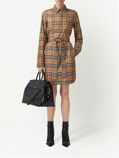 burberry check cotton tie-waist shirt dress|burberry nova check shirt.